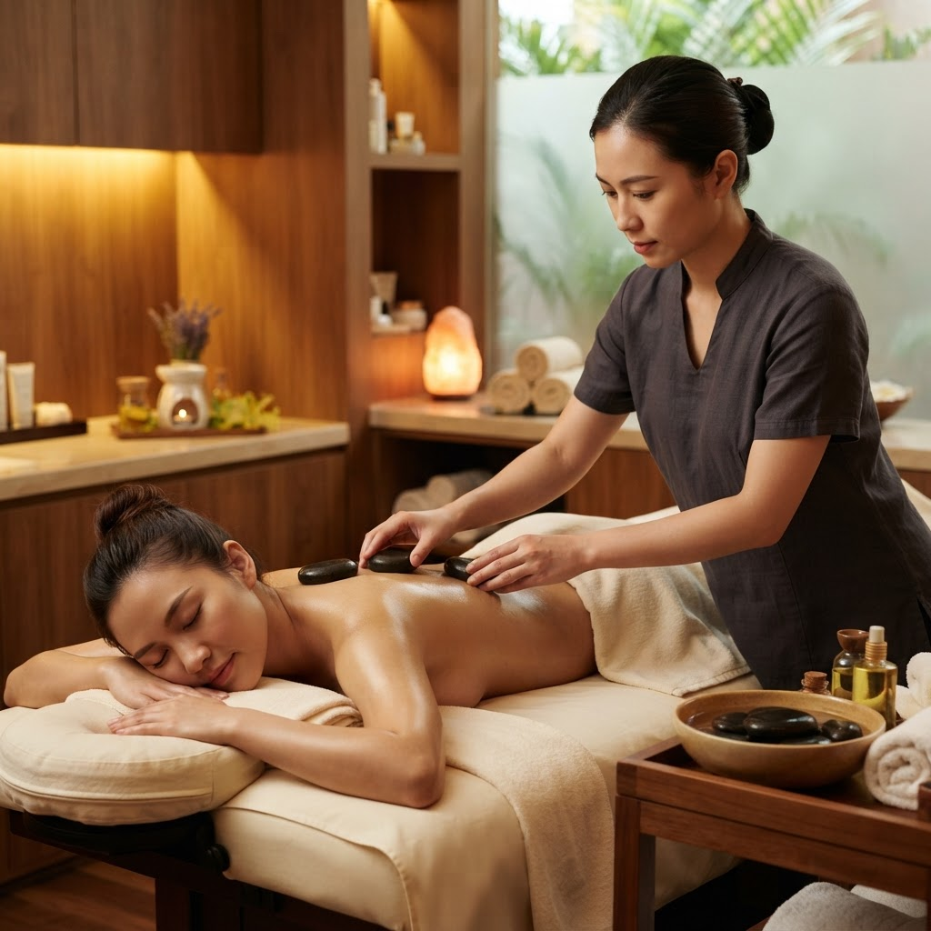 Hot Stone Massage with an Asian Chinese massage therapist